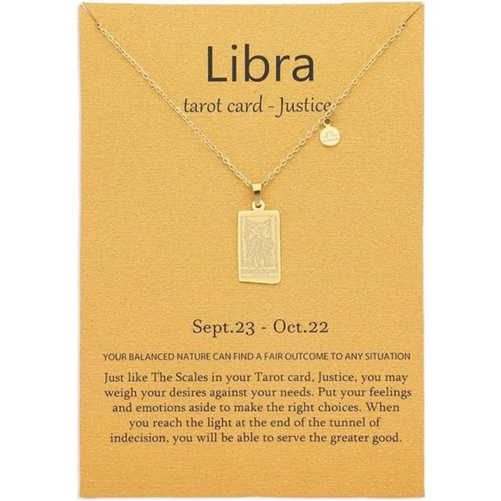 14k Gold Plated Zodiac Sign with Tarot Card Pendant Necklace Birthday Gift